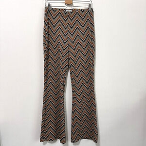 Urban Outfitters Knit Bryn Flare Pants L Chevron Zig Zag Pull On Hippie Retro 70